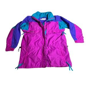 Vintage Columbia Womens Size L 90s Colorblock Jacket Windbreaker Anorak Purple